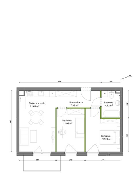 Plan 3 pok. 58m²