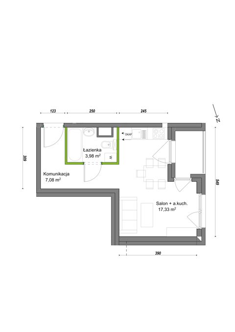 Plan 1 pok. 28m²