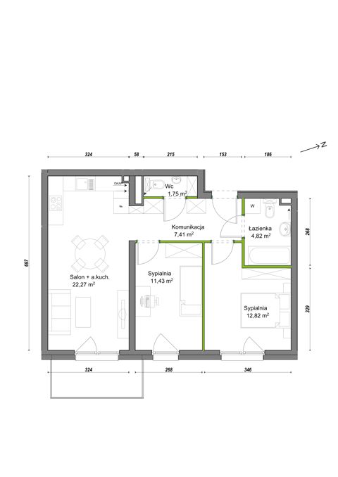 Plan 3 pok. 61m²