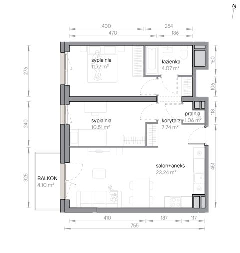 Plan 3 pok. 58m²