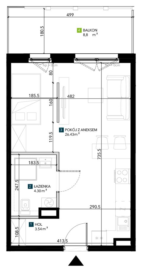 Plan 1 pok. 34m²