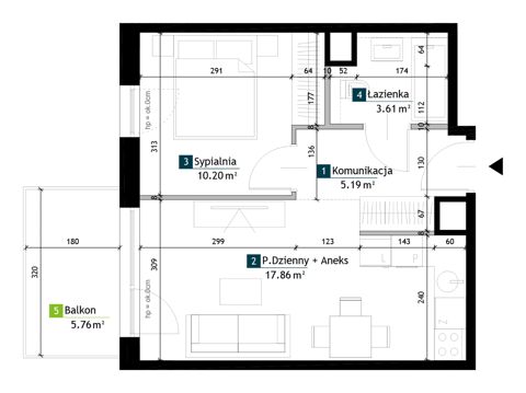 Plan 2 pok. 37m²