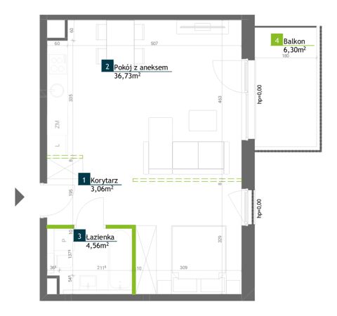 Plan 1 pok. 44m²