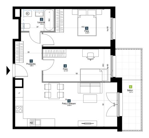 Plan 3 pok. 60m²