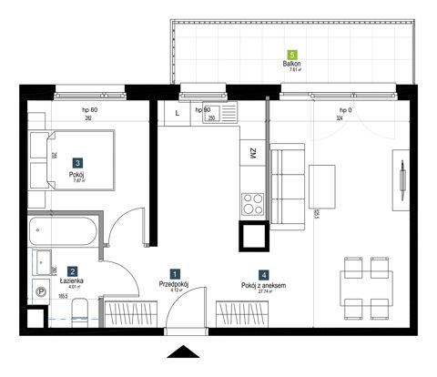 Plan 2 pok. 44m²