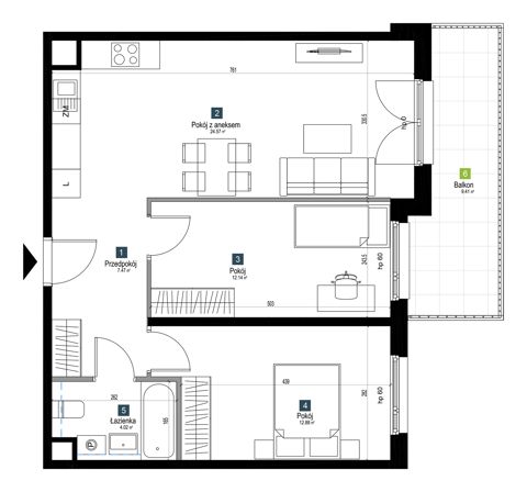 Plan 3 pok. 61m²