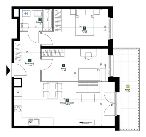 Plan 3 pok. 60m²