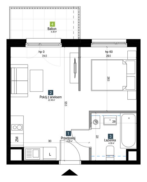 Plan 1 pok. 29m²