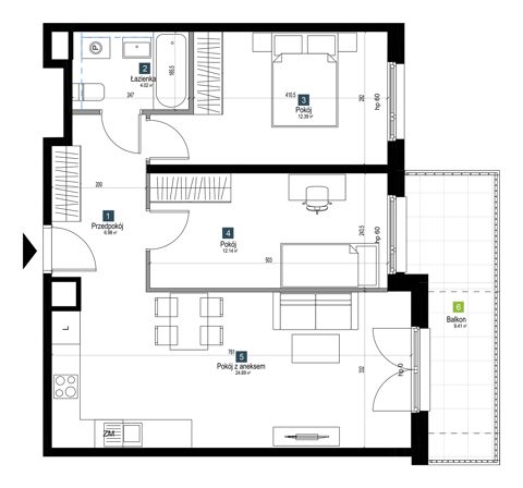 Plan 3 pok. 60m²