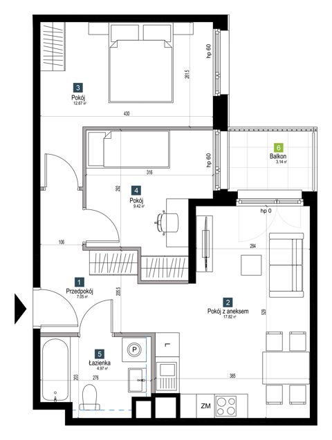 Plan 3 pok. 52m²