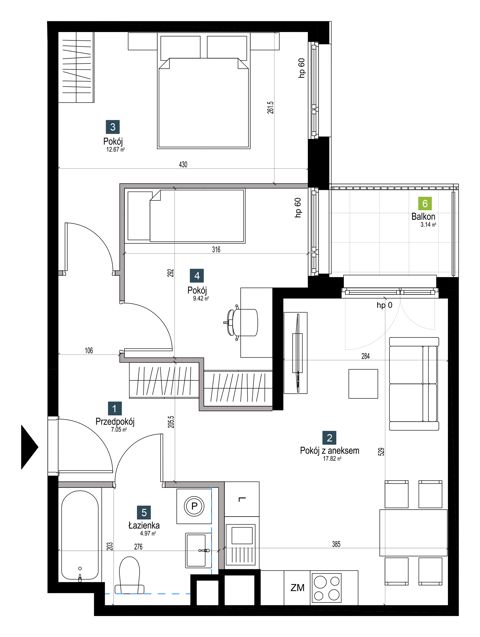 Plan 3 pok. 52m²