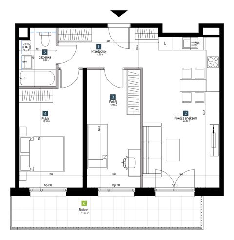 Plan 3 pok. 60m²