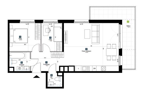 Plan 3 pok. 64m²