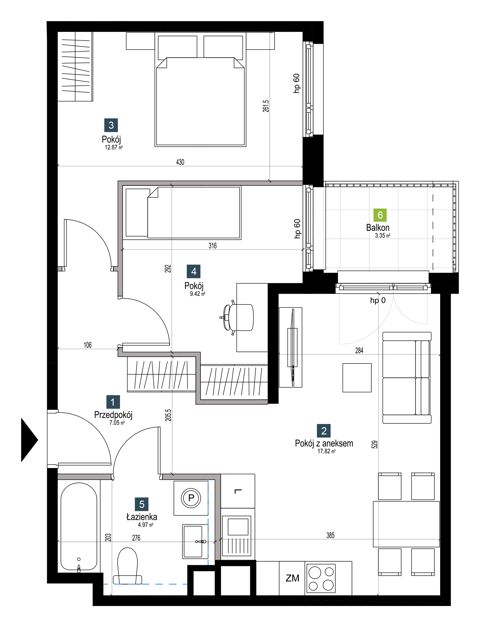 Plan 3 pok. 52m²
