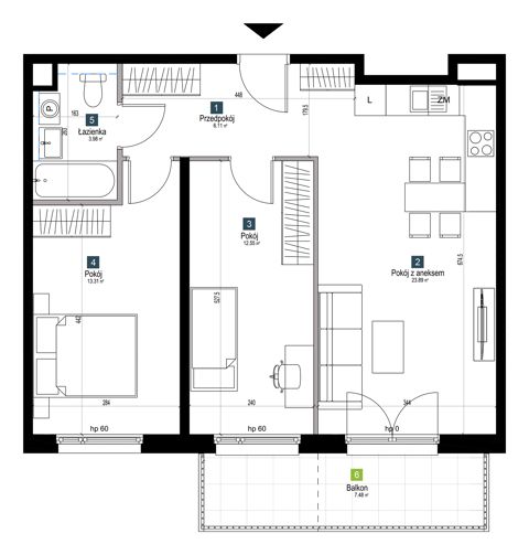 Plan 3 pok. 60m²
