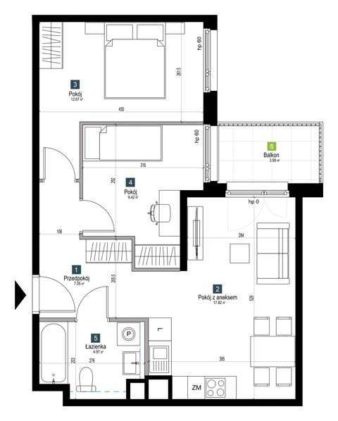 Plan 3 pok. 52m²