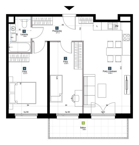 Plan 3 pok. 60m²