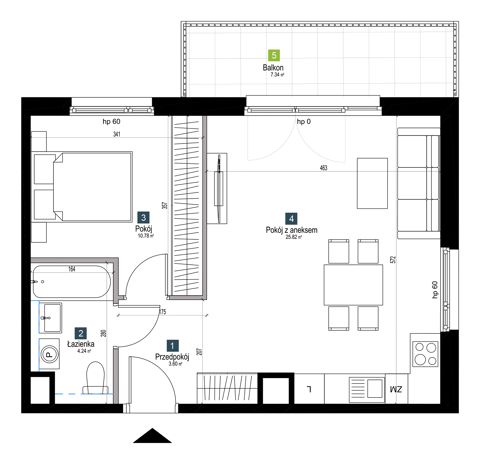 Plan 2 pok. 44m²