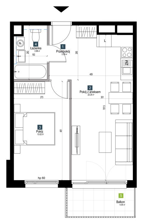 Plan 2 pok. 42m²