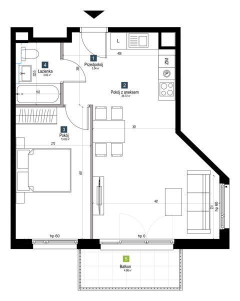 Plan 2 pok. 46m²