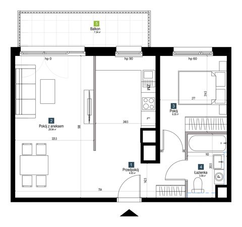 Plan 2 pok. 48m²