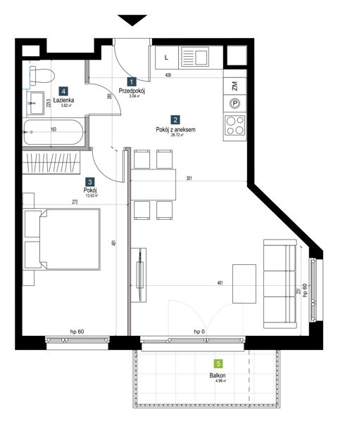 Plan 2 pok. 46m²