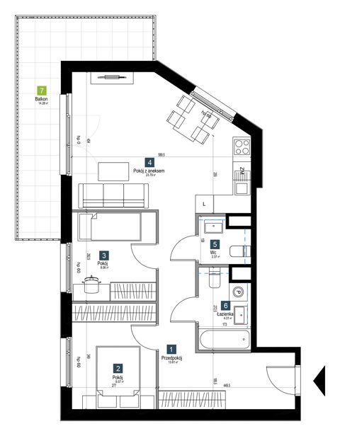 Plan 3 pok. 62m²