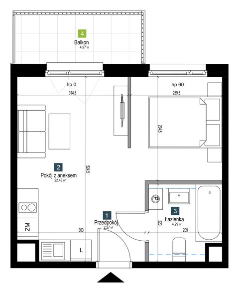 Plan 1 pok. 29m²