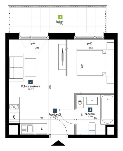 Plan 1 pok. 29m²