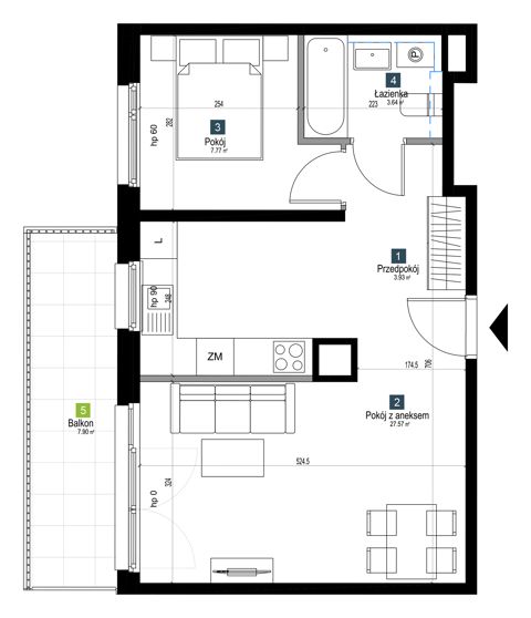 Plan 2 pok. 43m²