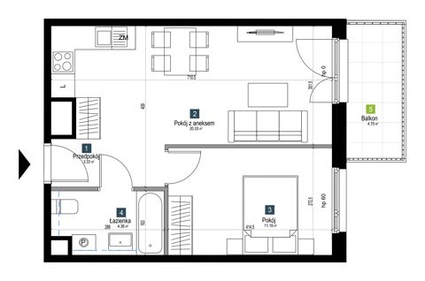 Plan 2 pok. 39m²