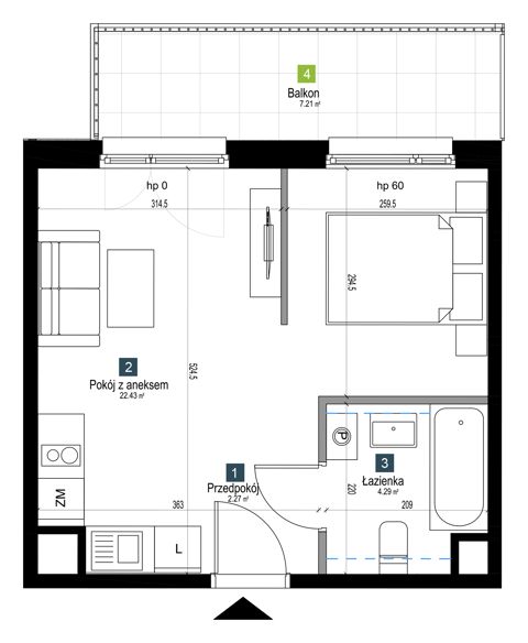 Plan 1 pok. 29m²