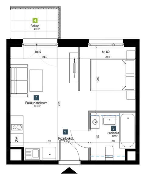 Plan 1 pok. 29m²