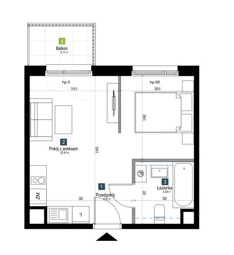 Plan 1 pok. 29m²