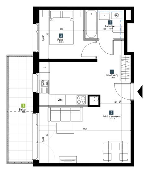 Plan 2 pok. 43m²