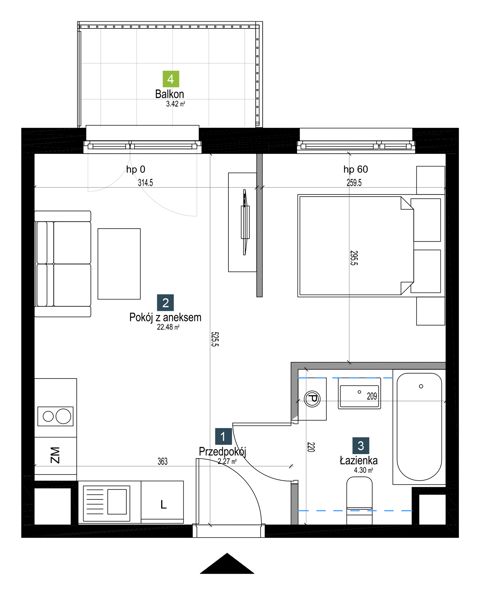 Plan 1 pok. 29m²