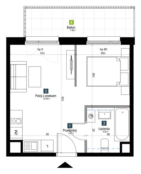 Plan 1 pok. 29m²
