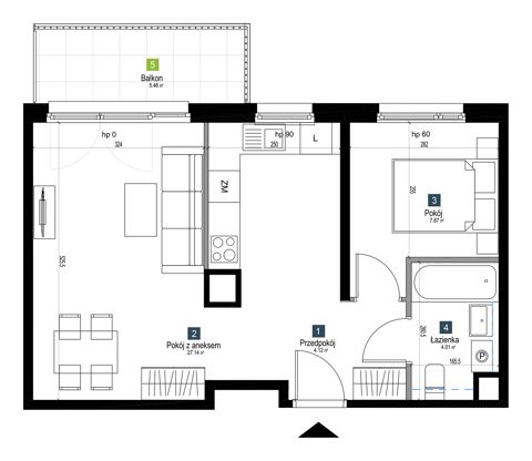 Plan 2 pok. 43m²