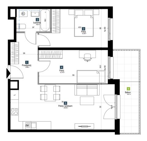 Plan 3 pok. 60m²