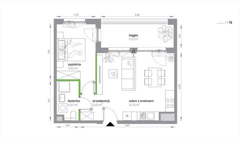 Plan 2 pok. 43m²
