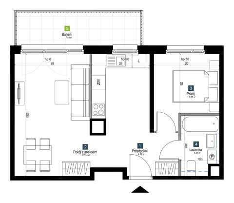Plan 2 pok. 43m²