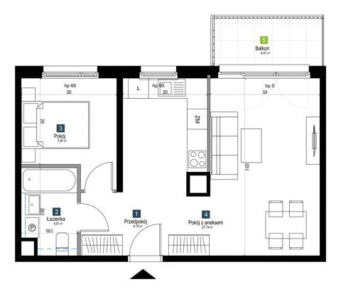 Plan 2 pok. 44m²