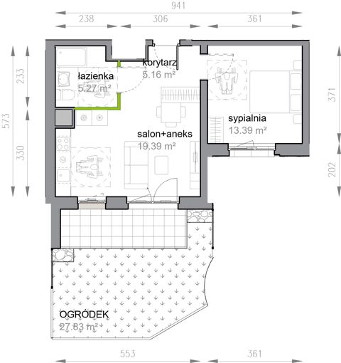 Plan 2 pok. 43m²