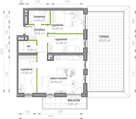 Plan 4 pok. 76m²