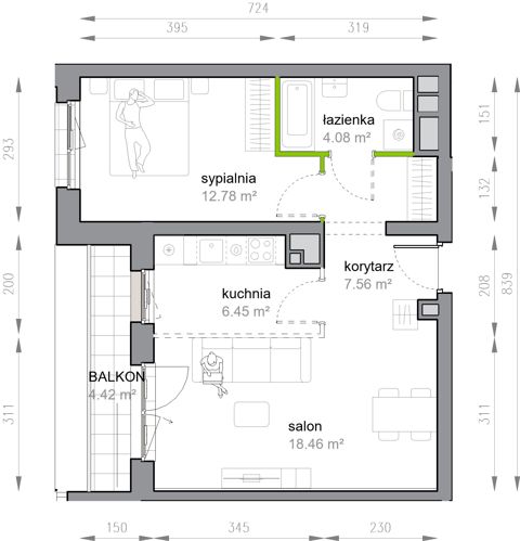 Plan 2 pok. 49m²