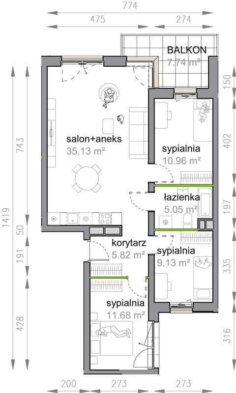 Plan 4 pok. 78m²