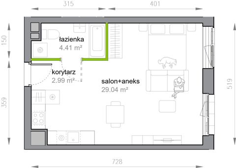 Plan 1 pok. 36m²