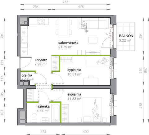 Plan 3 pok. 58m²