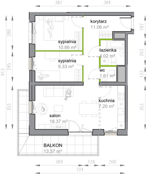 Plan 3 pok. 62m²