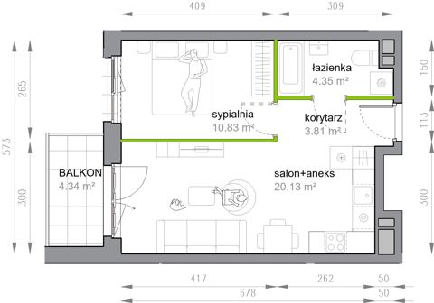 Plan 2 pok. 39m²